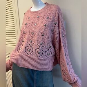 The Kooples Embellished Pink Knit Sweater - Women